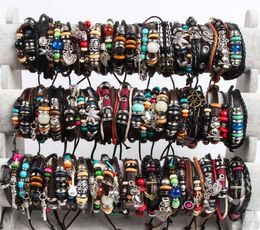 hot Bulk Mix Styles Beads Pendant Leather Bracelet Metal Leather Cuff skull punk rock sport Bracelets Men's Women's Jewellery Party Gifts