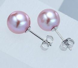 Charming pair of 9- 10mm south sea round purple pearl earring 925 silver