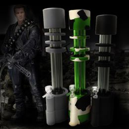Hot Sale 13 Inches Gatling Silicone Bong Water Pipe silicone Bongs Dab Rigs Glass Gun Tubes with glass bowl 14mm free shipping