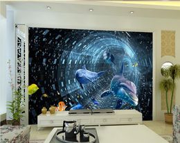 Custom 3d wallpapers Fantasy three-dimensional dolphin wallpapers TV background wall decoration painting