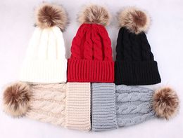 New Autumn Winter Women's Knit Hat Wool Ball Beanies Cap Lady Knitted Hat Warm Cap Crochet Hats M241