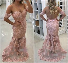 Sexy Mermaid Beads Arabic Evening Dresses Sheer 2019 African Off Shoulder Applique Party Gowns Formal Robe De Soiree Prom Dresses Pageant