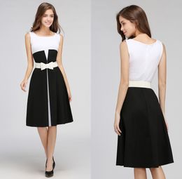 White And Black Patchwork Women Work Dresses Formal Ready To Work Vestidos A Line Sleeveless Knee Length Casual Party Dress Wear FS1413