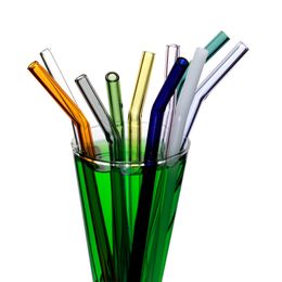 Reusable Eco Borosilicate Glass Drinking Straws Clear Colored Bent Straight Straw 18cm*8mm Milk Cocktail Drinking Straws wcw636