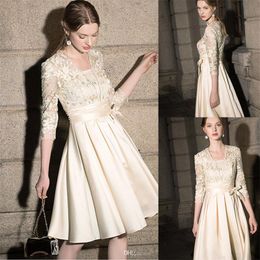 elegant aline evening dresses vneck 3 4 long sleeves appliqued lace beaded formal prom dress ruffle satin sweep train pageant gown cheap