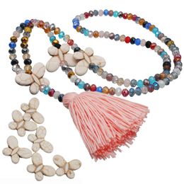 Cross-overseas knitwear trader turquoise bow crystal necklace Colour thread tassel handmade beaded