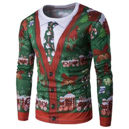 Fashion Christmas Printed Tshirts Long Sleeve O neck Mens 3D Printed Funny T-Shirt For Christmas Mens Streetwear Clearance sale