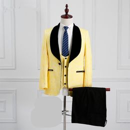 Handsome Shawl Lapel Groomsmen One Button Wedding Groom Tuxedos Men Suits Wedding/Prom/Dinner Man Blazer(Jacket+Tie+Vest+Pants) 347