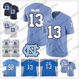 UNC North Carolina Tar Heels #13 Mack Hollins 64 Jeff Cumartesi 87 Brandon Tate 88 Hakeem Nicks Açık Mavi Donanma Beyaz Emekli Jersey