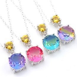 Luckyshiney 10 PCS/Lot Holiday Jewelry Gift Trendy Round Bi colored Tourmaline Gems Silver Women Party Pendant Necklace Jewelry Free Shippin