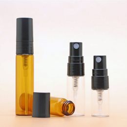 wholesale 5ml 3ml 2ml Refillable Bottle Mini Empty Glass Vial Spray Perfume Atomizer Bottles Amber Clear With Black Pump