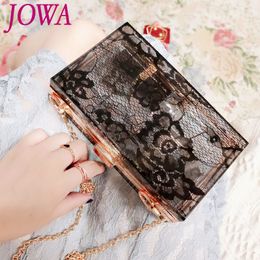 Designer-2018 New Design Women's Fashion Handbags Lace Flower Transparent Acrylic Evening Bags Night Purses All-match Mini Chain CLutches