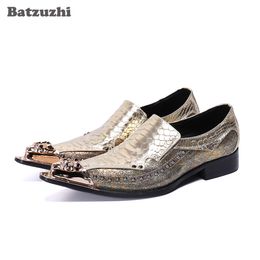 Batzuzhi British Fashion Men Shoes Pointed Toe Zapatos Hombre Formal Leather Dress Shoes Men Gold Party and Wedding Shoes Male
