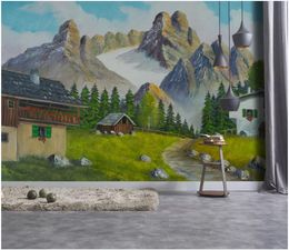 Customized 3d mural wallpaper photo wall paper European oil painting landscape background wall alpine pastoral mural wallpaper for walls 3d