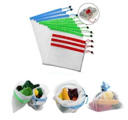 Reusable produce mesh shopping bags mesh vegetable fruit toys storage pouch hand totes home bag GH041