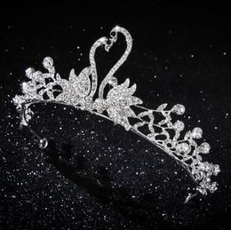 Bride accessories shining Flower girls rhinestones swan princess crown kids pearls Party hair ornaments lily Jewellery Y2220
