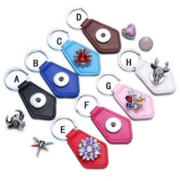 Hexagon PU Leather Snap Button Key Rings chain Snap Keychains fit DIY 18MM Snap Jewellery