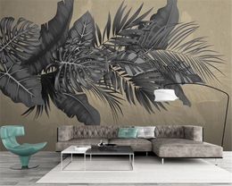 Custom Photo Wallpaper Hand Drawn Nordic Tropical Plant Leaves Vintage Background Wall Painting Wallpaper