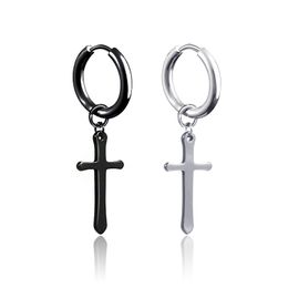 Cross Sier Black Stainless Steel Jesus Cross Cross Hoop Earrings Clip Eor Cuff Dangle Women Man Hip Hop Fashion Jewelry Set Will and Sandy 460