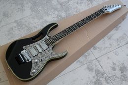 Factory Custom Black Electric Guitar With Metal Pickguard,Floyd Rose Bridge,Chrome Hardware,Tree of life inlay,Can be Customised