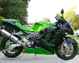 Motorbike Green Flame Fairing Kit For Kawasaki Ninja ZX-12R 2000 2001 ZX12R 00 01 ZX 12R Bodywork Parts (Injection molding)