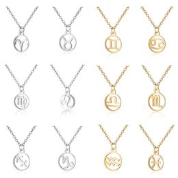 Fashion 12 Constellation Aries Libra Cancer Pisces Aquarius Virgo Libra Leo Capricorn Gemini Taurus Necklace Pendant for Women