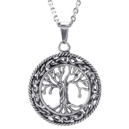 Mens Womens Celtic Tree of Life Stainless Steel Pendant Necklace, Silver 24 Inch Chain