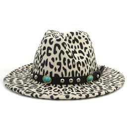 2020 Wholesale Fashion Leopard Printing Jazz Unisex Vintage Trilby Fedora Hats with Rivet Belt Panama Party Dress Hat