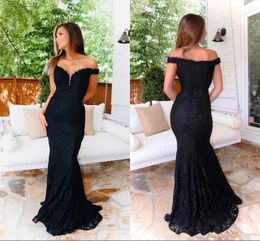 Black Lace Beaded Elegant Formal Dresses Evening Wear 2020 Mermaid Open Back Prom Pageant Dress Vestidos De Festia Bridal Party Cheap Long