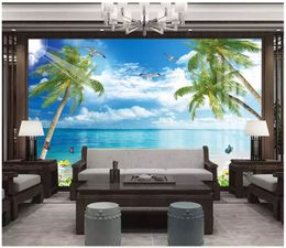 Custom 3D Silk photo wallpaper mural Love sea scenery sea coconut beach living room TV sofa restaurant background mural