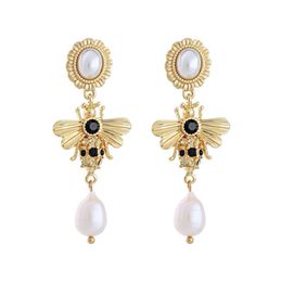 Fashion- Jewellery Creative Diamond-Studded Bee Earrings Temperament European and American Fashion Hipster Long Pearl Earrings Jewellery