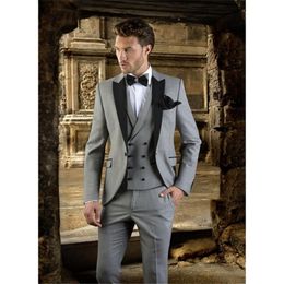 Handsome One Button Groomsmen Peak Lapel Groom Tuxedos Men Suits Wedding/Prom/Dinner Best Man Blazer(Jacket+Pants+Tie+Vest) 1021