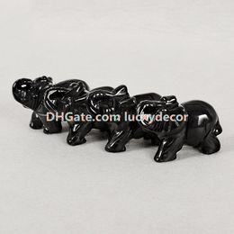 10Pcs Natural Black Obsidian Gemstone Pocket Elephant Statue, Healing Crystal Carved Elephant Sculpture Animal Totem Spirit Stone Figurine