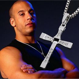 2024Fast and Furious Cross Necklaces Pendants Movie Jewellery Classic Rhinestone Pendant Sliver Cross Necklaces Pendants For Men