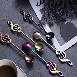 free shipping reative Multicolor Musical Note Spoon 304 Stainless Steel Coffee Spoon Bar Ice Scoop Mirror Polished Titanium Plating Stirring