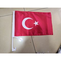 Turkey Car Flags , 30x45cm with 43cm Plastic Poles ,National 100D Polyester Fabric 80% Bleed,Free Shipping