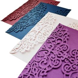 Floral Folded Laser Cut Wedding Invitations European Wedding Invites Cover Navy Burgundy Multi Colour Free Shipping