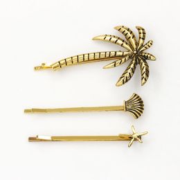 Popular European USA Hot Selling 3 pcs Hairpins Coconut Palm Seashell Shaped Hair Clips for Women Girls