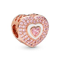 2019 Mother Day Rose Gold Colour Sparking Hearts on Hearts Charm Fits for pandora Bracelet Charms Silver 925 Original DIY loose bead Jewellery