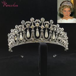 Klasyczna Księżniczka Diana Crown Crystal Pearl Ślub Bridal Tiara Korony Akcesoria do włosów Biżuteria RE3049 T190620