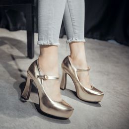 2019 new spring autumn casual high-heeled shoes sexy thick heels platform pumps Black Size 32 35 39 42 43 37