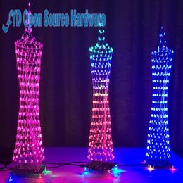 Freeshipping Colourful LED Tower Display Lamp Infrared Remote Control Electronic DIY Kits Music Spectrum Soldering Kits DIY Brain-training To