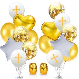 Easter God Bless Cross Latex Balloons Heart Star Aluminium Balloon Baptism Forked Holy Communion Party Christening Decoration