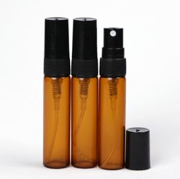 200pcs/lot 5ML Amber Glass Spray bottle 5ml brown Emtpy Refillable Perfume bottles with Plastic cap 14x76mm SN35