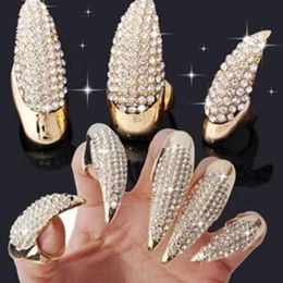 Eagle claw rings DIY Jewelry Punk Style Crystal Rhinestone Paved Paw Bend Fingertip Finger Claw Ring Set Fake False Nails Set