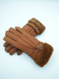 Fashion-Winter Sheepskin Gloves Wool Gloves Fashion Genuine Leather Windproof Antifreeze Gloves - 11 Colors