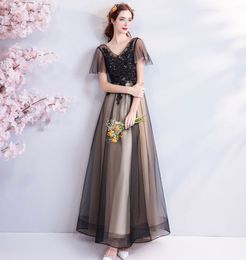 2019 New A-line Gothic Black Wedding Dresses With Sleeves V Neck Floor Length Simple Non White Informal Bridal Gowns With Colour Cheap