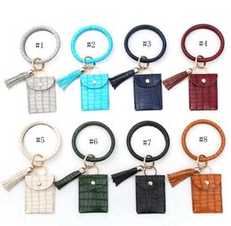 Wristlet Card Pouch Bangle Keychain PU Leather Tassel Bracelet Bags Wristlet Coin Bag Girls Fashion Jewelry 14 Designs 500pcs DW5415