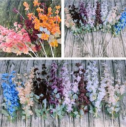 Artificial Plant Simulation Flower Delphinium Wedding Party Road Lead 5 fork with Leaf Hyacinth Delphinium Home Garden Decorations