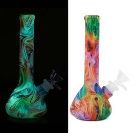 7.5inch Beaker bong smoking pipes water pipe Glowing the dark silicone bong with glass bowl unbreakable hot sell